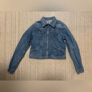 GAP Cropped Zip Jacket in Medium Indigo